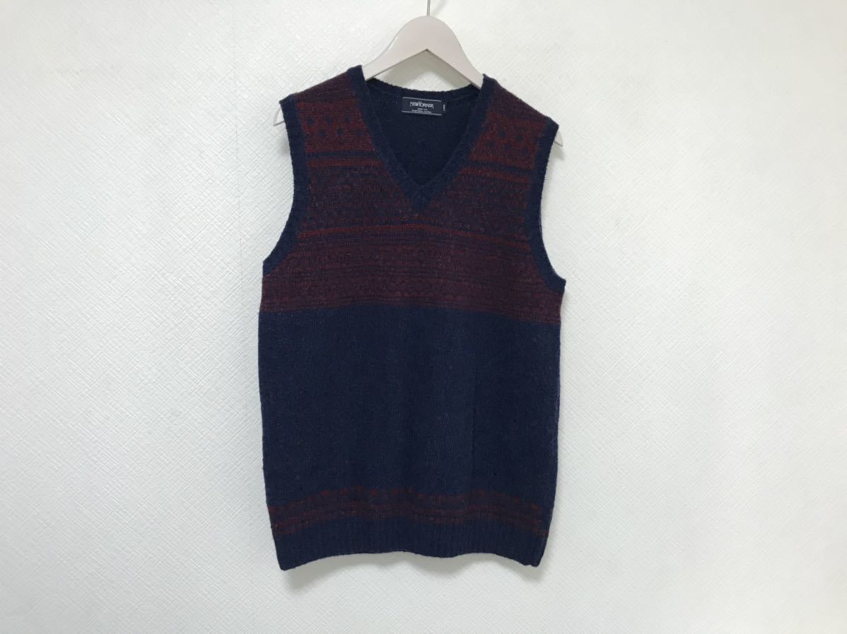 本物ニューヨーカーNEWYORKERウールナイロンアルパカニットベストジレメンズスーツビジネスミリタリーサーフL紺ネイビー柄ゴルフ拍卖