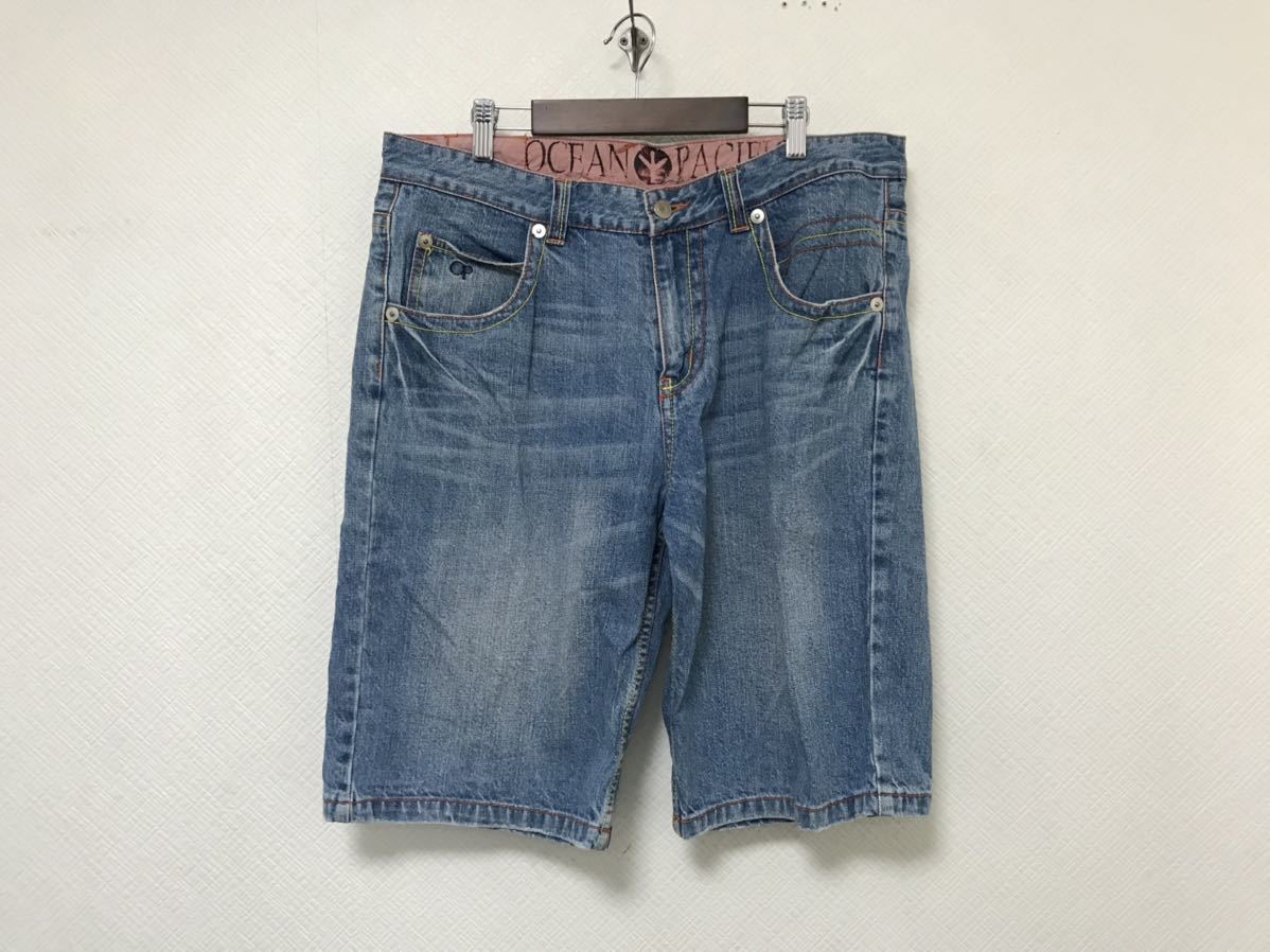 本物オーシャンパシフィックOPコットンワッペンデニムショートハーフスラックスパンツメンズアメカジミリタリーサーフストリート青XL拍卖