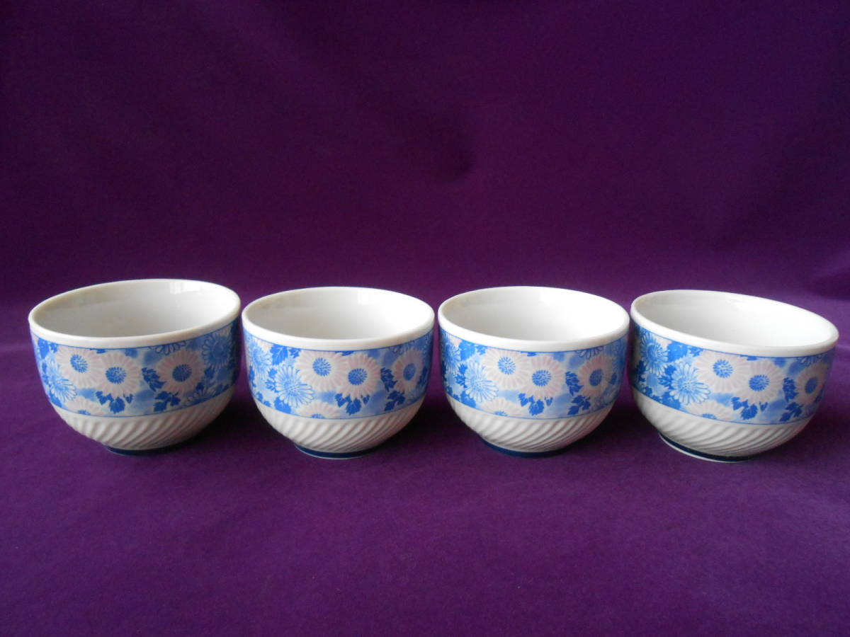 美濃焼! ☆きく汲出4客セット☆ 未使用 湯呑 湯飲 煎茶 ほうじ茶 日本茶 拍卖