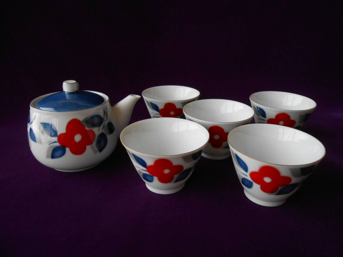 KEINAN! ☆花柄・茶器セット☆ 未使用 湯呑 煎茶 汲出 日本茶 急須 ポット 土瓶 やかん 茶器セット 拍卖