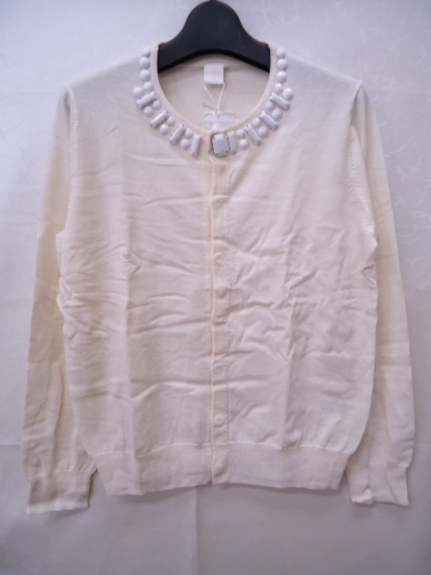 【KCM】iam-20b★ワケあり未使用品【I am I/アイアムアイ】レディース ビジュー付き 長袖 コットンカーディガン サイズ F アイボリー系拍卖