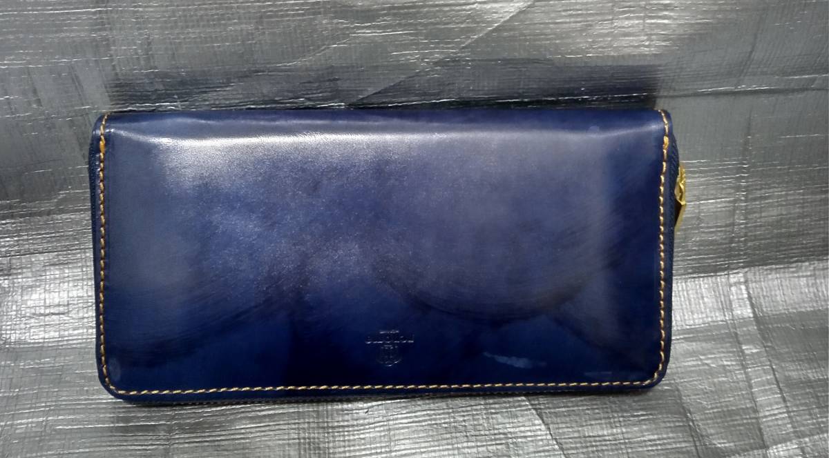 ○新品 renoma HOMME レノマオム 定価15400円 紺 ヌメ牛革ラウンドファスナー長財布拍卖