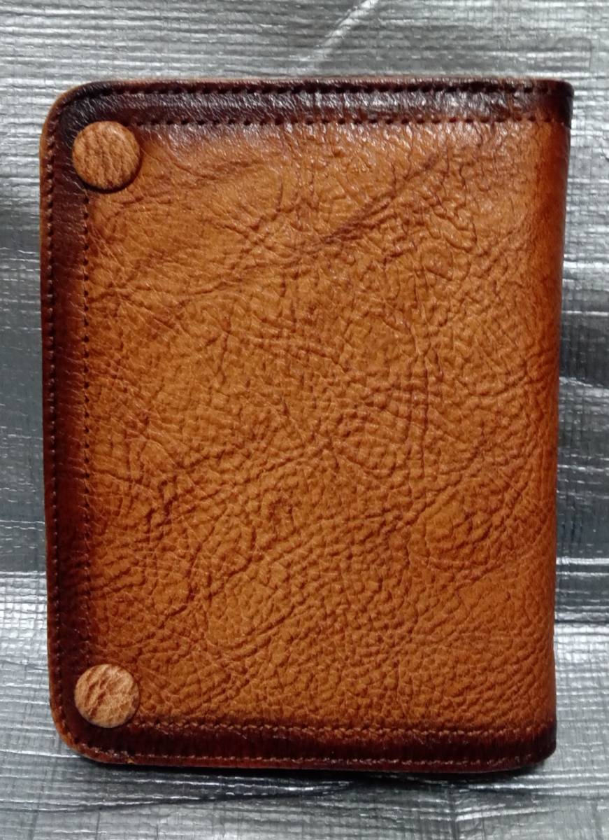 ○新品 コンパクト 財布 二つ折り財布 小銭入れ 牛革 ヌメ革 本革 ハンドメイド ウォレット ダークブラウン拍卖