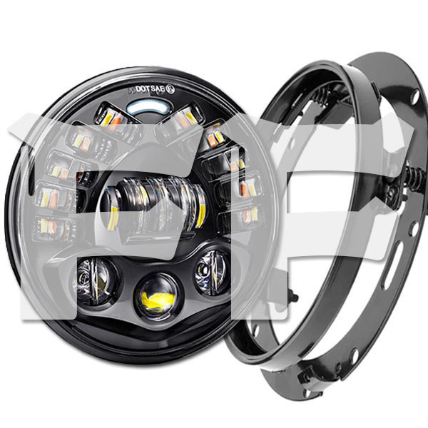 送料無料● ハーレー CREE LED 7インチ 70W ヘッドライト ブラケット Hi.Low.DRL.ウインカー ホワイト オートバイ ブラック 1セット拍卖