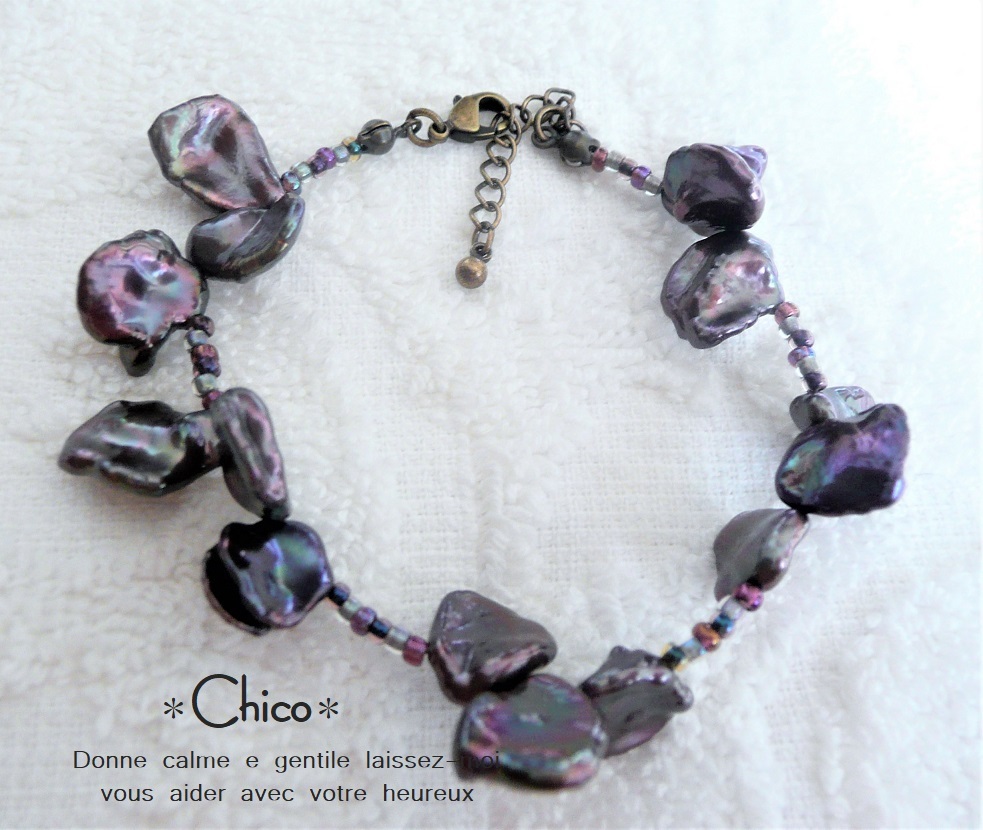 ■20cm■ ブラック ケシ 花びら 15枚 ハンドメイドブレスレッド♪ ★2点以上送料無料!★拍卖