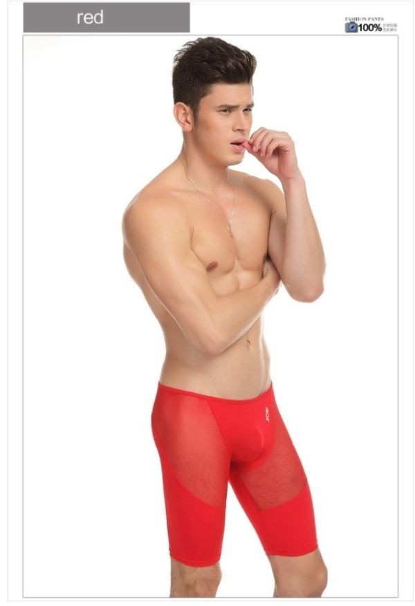 送料無料 !メンズロングボクサーパンツメッシュ ロングボクサーパンツ 5分丈 吸汗速乾 TOP もっこり 過激 C0095 レッド M拍卖
