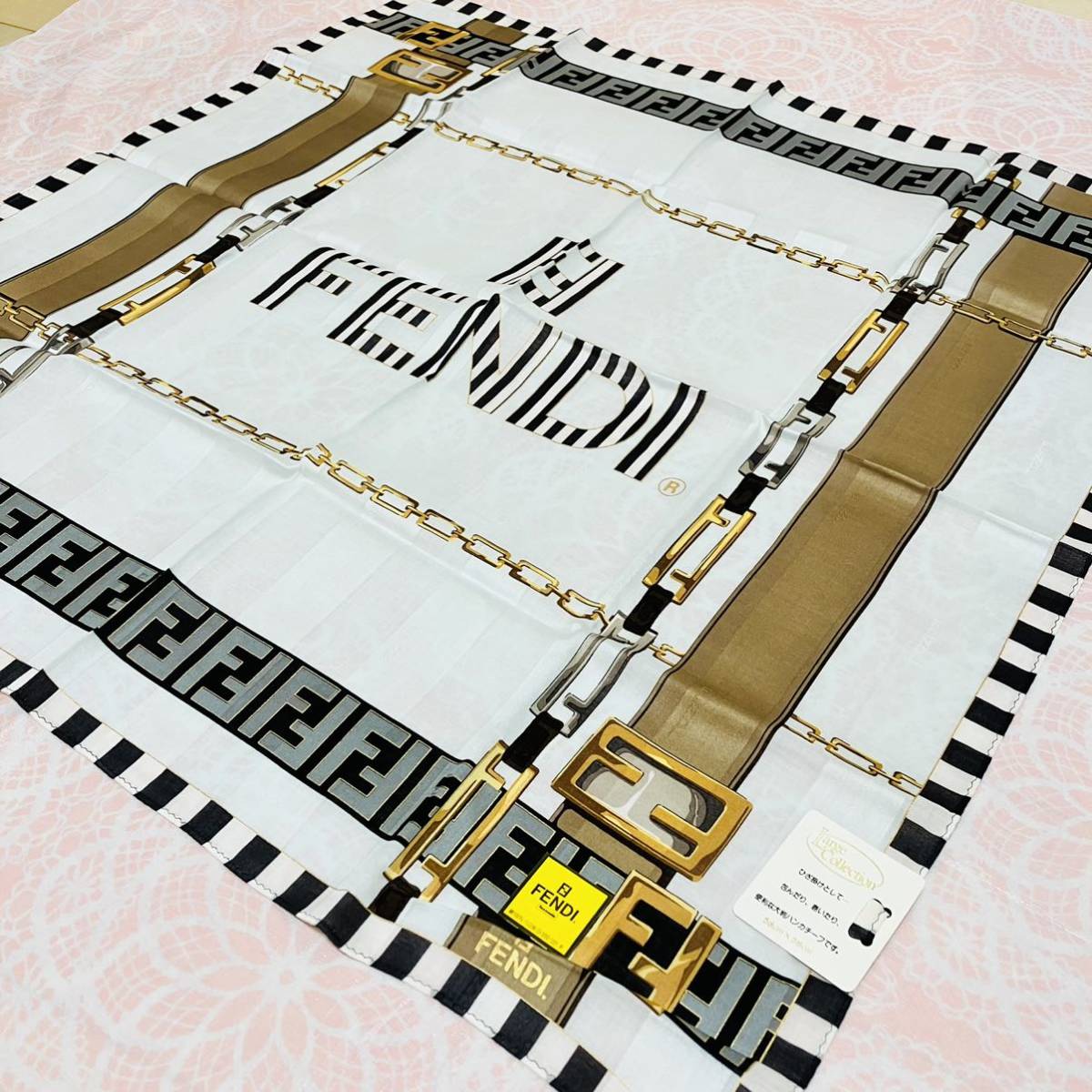 【人気柄】新品/FENDI/大判ハンカチ/正規品/フェンディ/未使用/即決/ズッカ柄/匿名発送/スカーフ/58cm/ストール/綿100%/廃盤品/水色拍卖