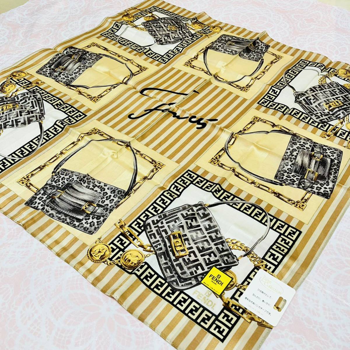 【廃盤品】新品/FENDI/大判ハンカチ/正規品/フェンディ/未使用/即決/ズッカ柄/匿名/スカーフ/58cm/茶色/綿100%/バッグ/豹柄/ヒョウ柄/レア拍卖