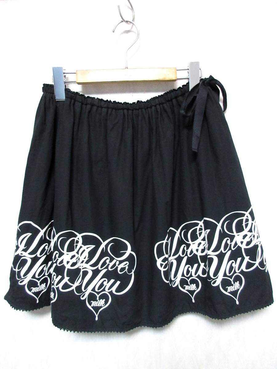 ミルク MILK ロゴ フレアスカート 黒 ブラック コットン irmri 亥2349拍卖