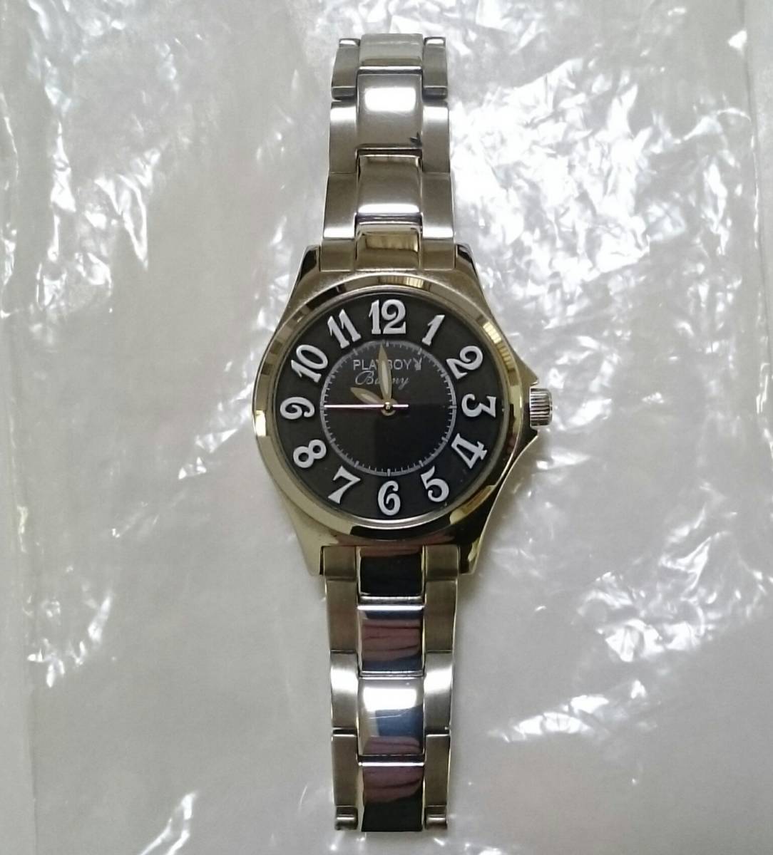 極美品2万円★PLAY BOY/バニー★レディース クォーツ 3針★シルバー×黒文字盤★ステンレス スチール★希少絶版品拍卖
