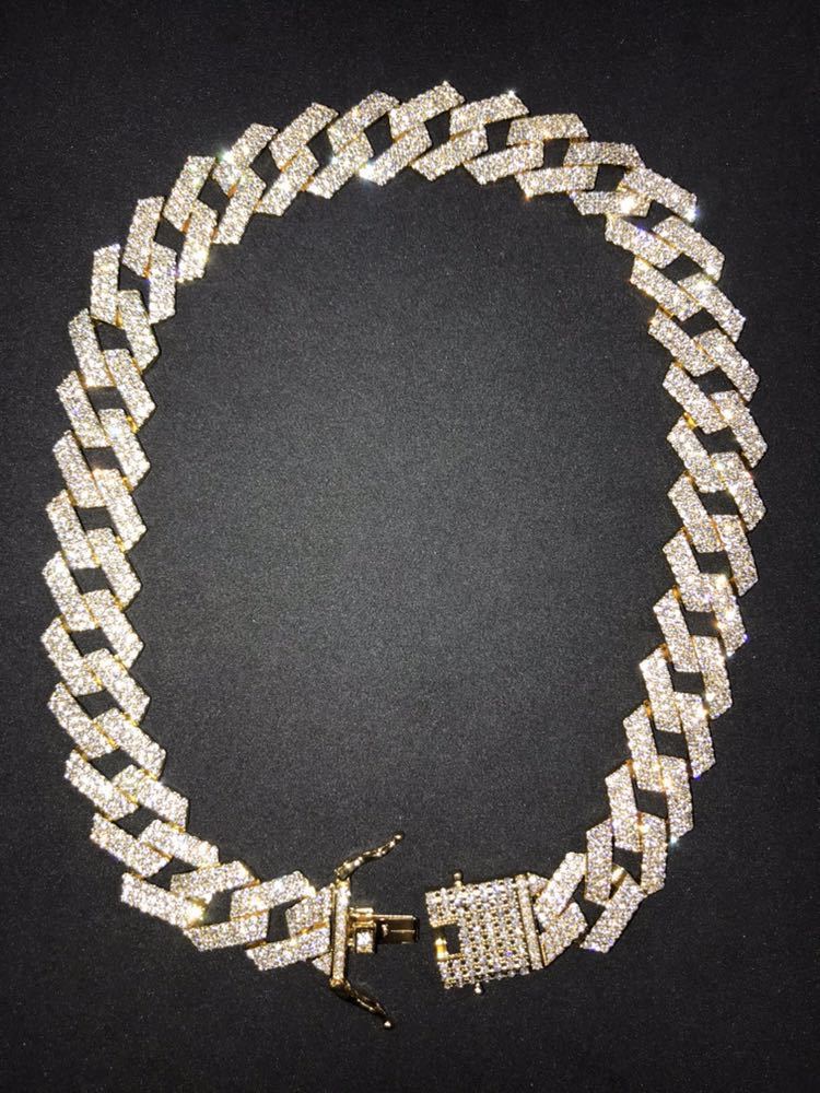 シャープなデザイン!18インチ ゴールド ブリンブリン ネックレス チェーン プロング ジルコニア拍卖