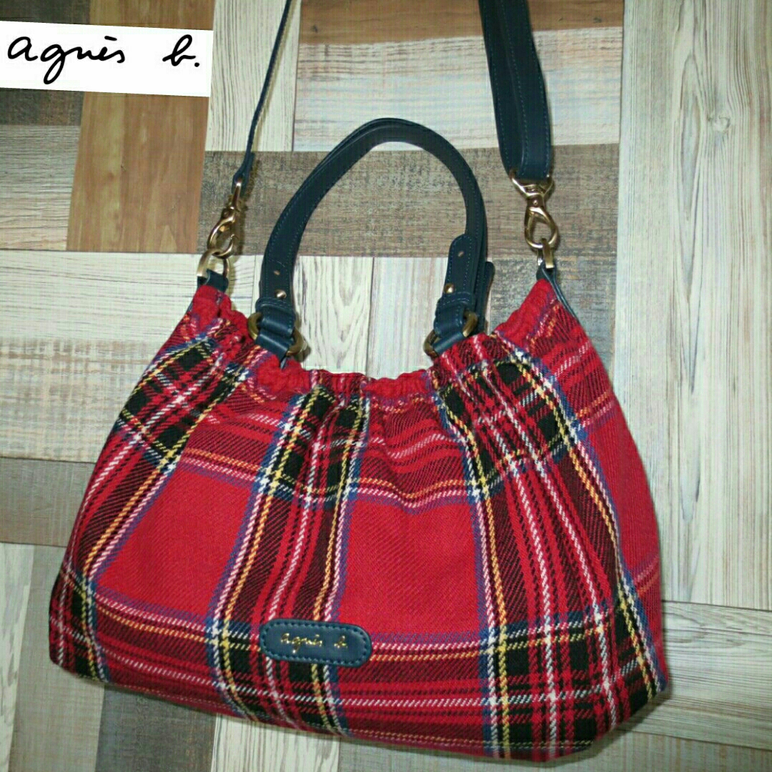 agnes b. アニエスベー 2way バッグ チェック柄 レッド 中古品 B087 拍卖