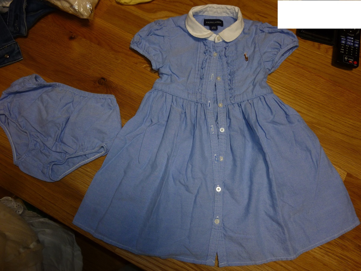 RALPH LAUREN ラルフローレン 半袖 シャツワンピース 水色 24M(90サイズ) ブルマ付き拍卖