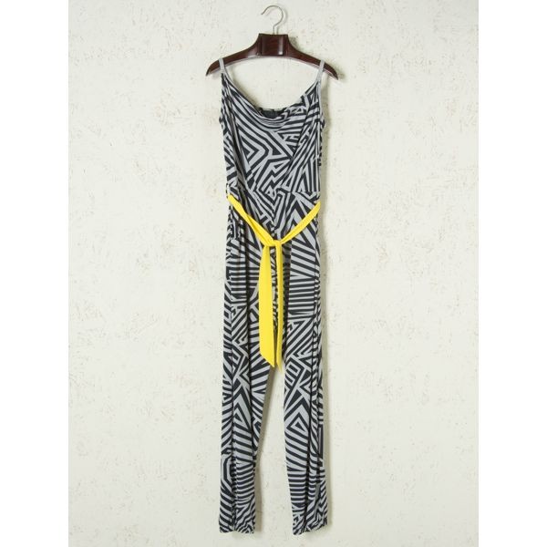 美品 kardashian kollection カーダシアン コレクション オールインワン サロペット ストレッチ 幾何学模様 ブラック/白 XS w0040-06-012拍卖