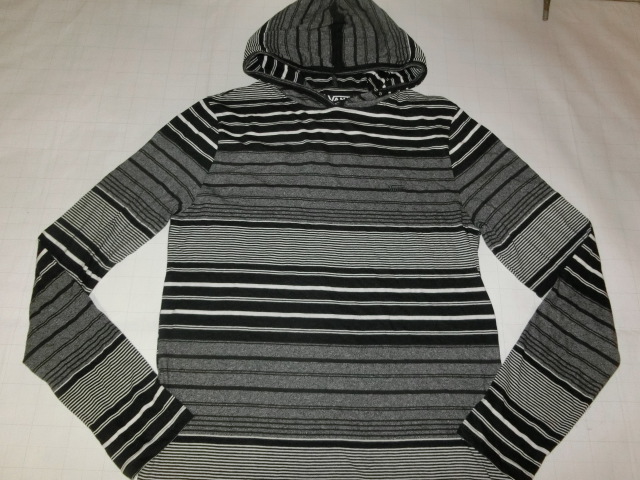 USA購入 アメカジ バンズ【VANS】フード付ボーダー柄ロングスリーブTシャツUS S 新品拍卖