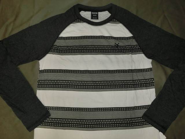USA購入 アメカジ【ZOOYORK】ズーヨーク ボーダー柄デザイン ロングスリーブTシャツUS S オフホワイト x ダークグレー拍卖