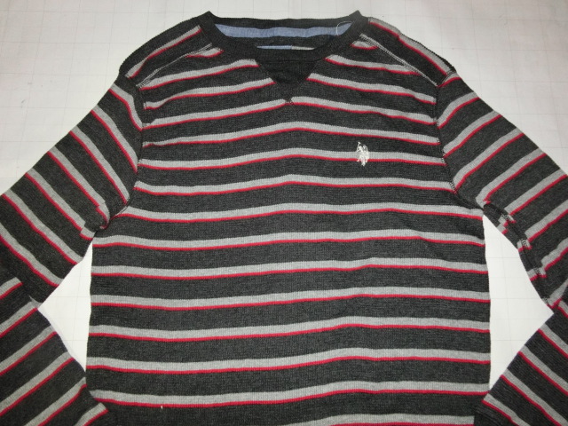 USA購入 人気ブランド【US.POLO.ASSN.】薄手ニット素材 ボーダー柄セーターUS Mサイズ グレー系拍卖