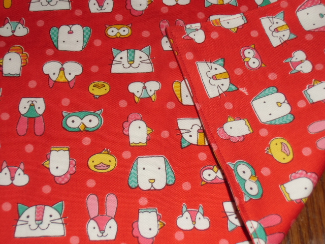 No.61 裏付ランチョンマット ハンドメイド 25x35 アニマルフェイス 赤拍卖