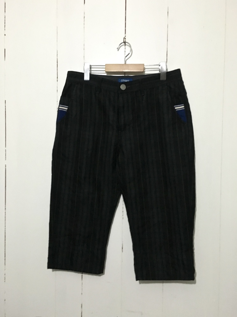 ☆NAVY W32 81cm クロップドパンツ ショーツ チェック ネイビー ハーフパンツ リブ切り替え a拍卖