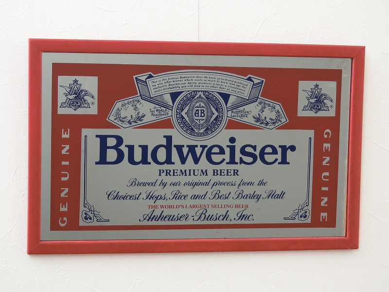 ビンテージパブミラー/バドワイザー/Budweiser/アメリカのビール/壁掛け鏡/店舗什器/ディスプレイ/レストラン/インテリア/バー/PM-0036拍卖