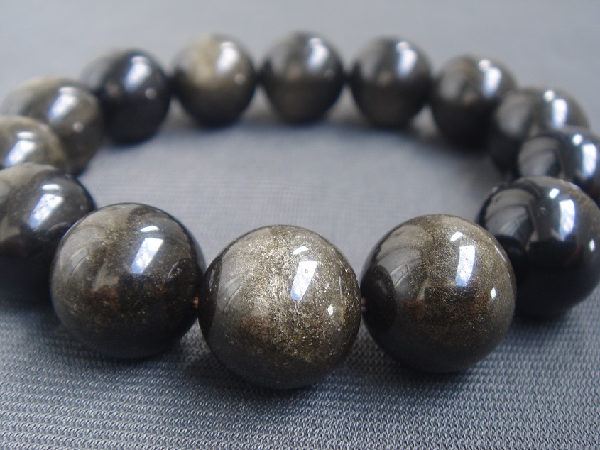 ☆風水,お守り,超希少,大粒天然ゴールドオブシディアン金耀石ブレスレット14mm1拍卖