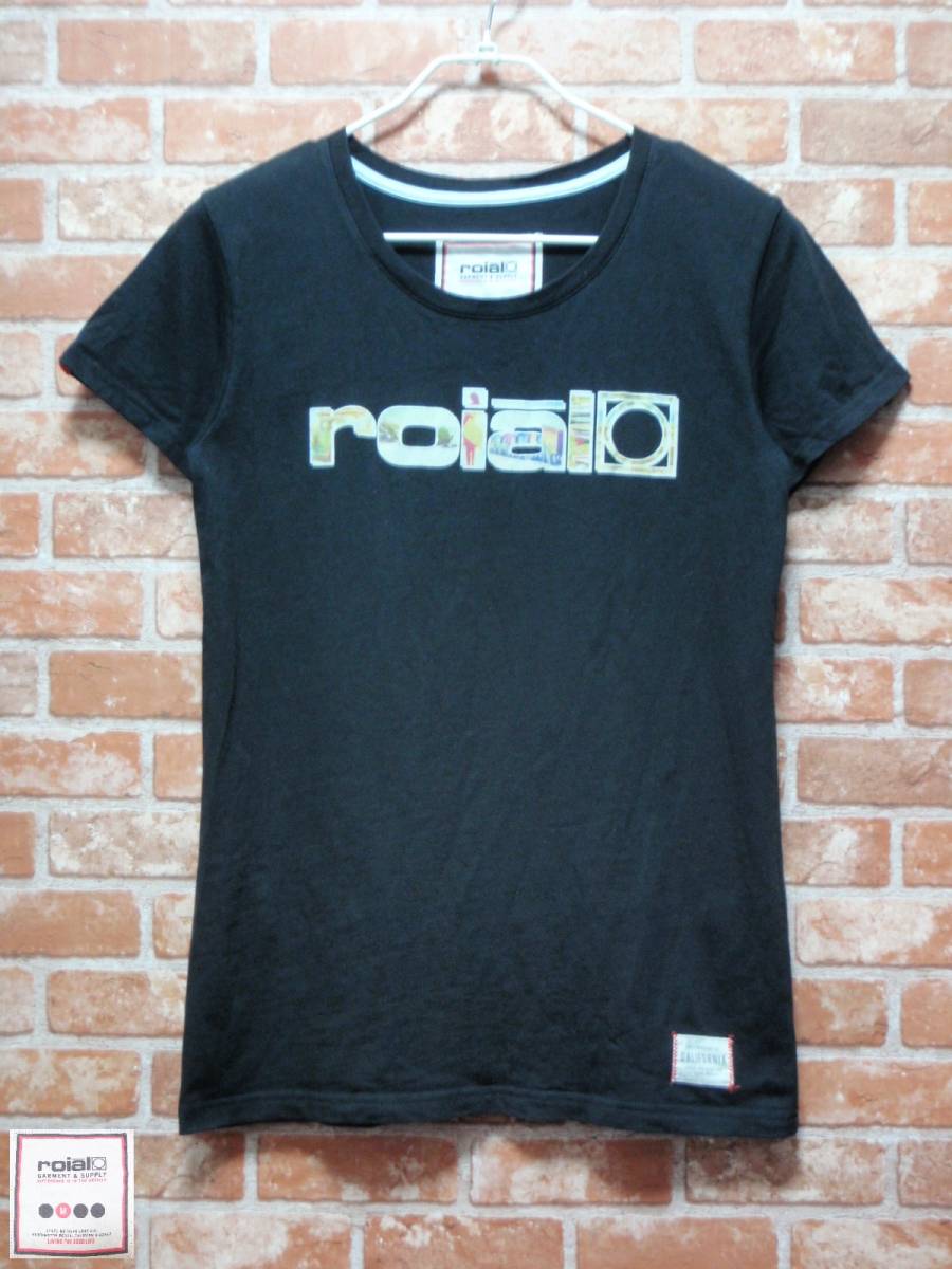 送料込・USED ロイアル ROIAL BIGフロッキーロゴプリント 半袖Tシャツ 黒 Mサイズ拍卖