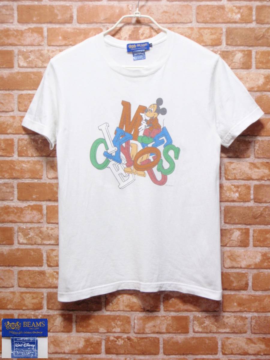 USED・送料込 ビームス BEAMS × Disneyディズニー ミッキーマウス プリント半袖Tシャツ 白 Sサイズ拍卖