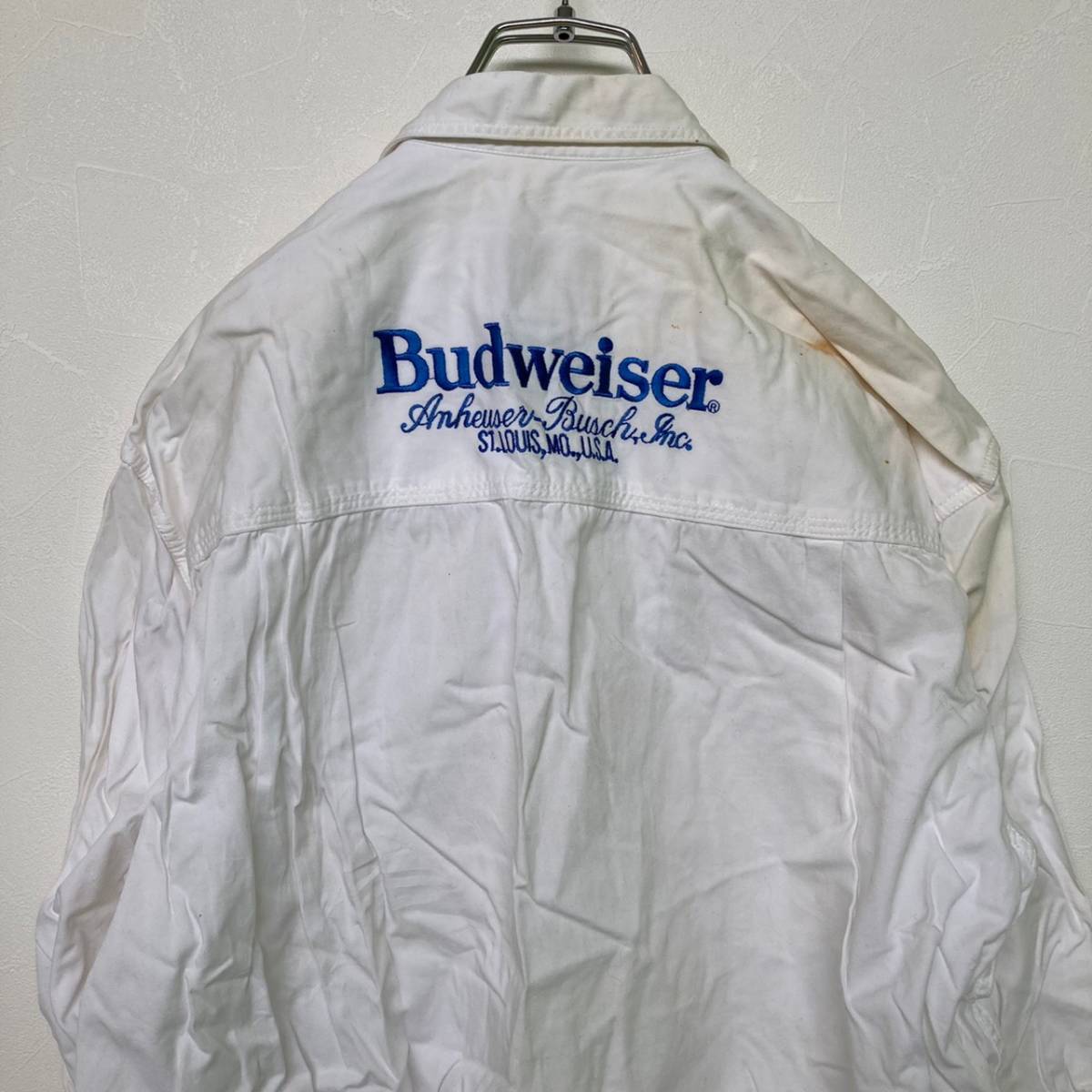 古着★Budweiser/バドワイザー 長袖 シャツ ホワイト 白 メンズ M拍卖