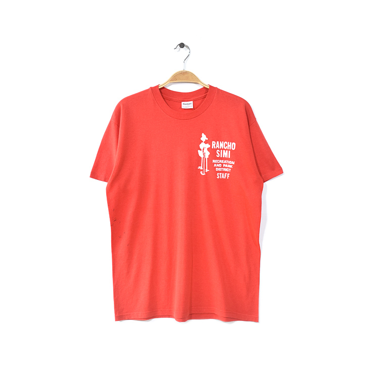 【送料無料】 80S USA製 ステッドマン ヴィンテージ プリント Tシャツ メンズL シングルステッチ レッド 赤色 アメカジ 古着 BB0643拍卖