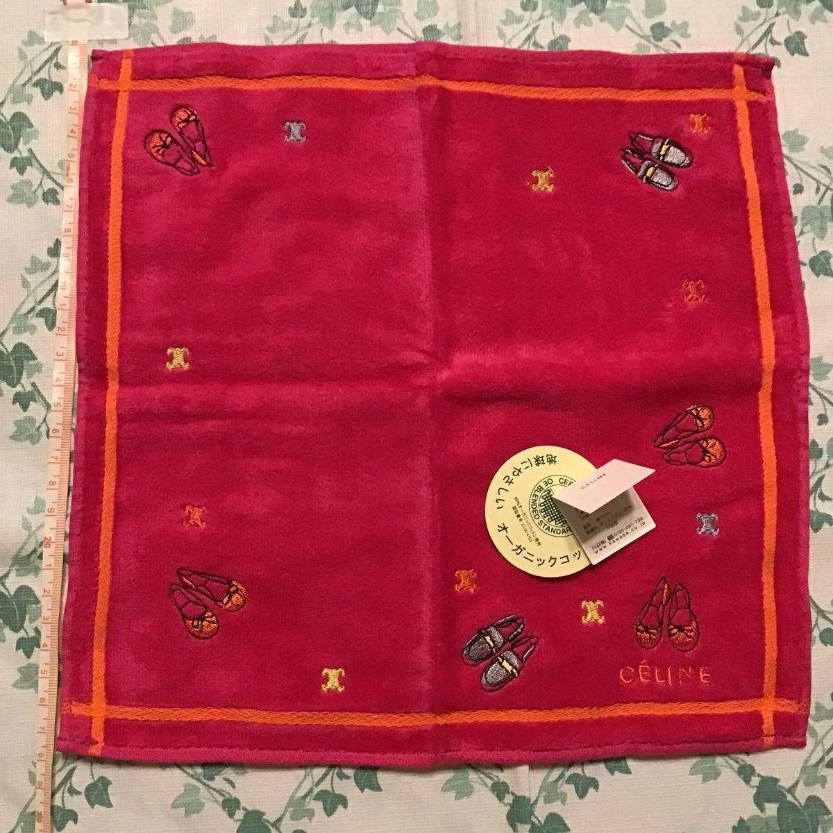 ☆セリーヌ タオルハンカチ マカダム柄 CELINE 新品 1点のみ! 6 ピンク シューズ 刺繍拍卖