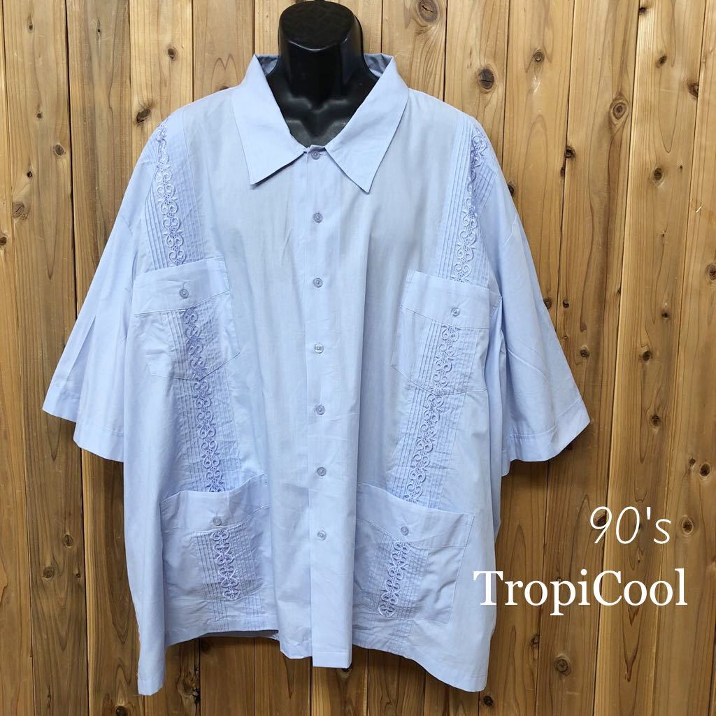 90's◇TropiCool 大きいサイズ メンズ6XL 半袖シャツ キューバシャツ 刺繍 四つポケット ポリコットン メキシカンシャツ ビンテージ古着拍卖