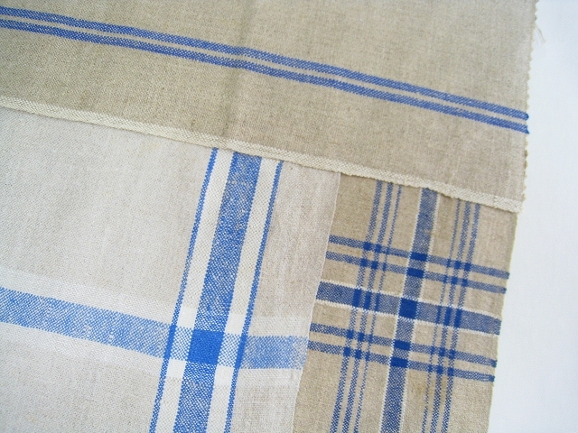 ドイツ カットマンゲルリネン3枚セット ブルーライン ヴィンテージリネン 拍卖
