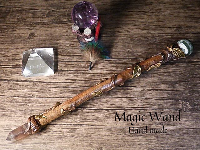 ★海とジャングルのマジックワンド★オーシャンジャスパー&フローライト★魔法の杖★樫の樹天然石装飾手作り★ハンドメイド★kamesan拍卖