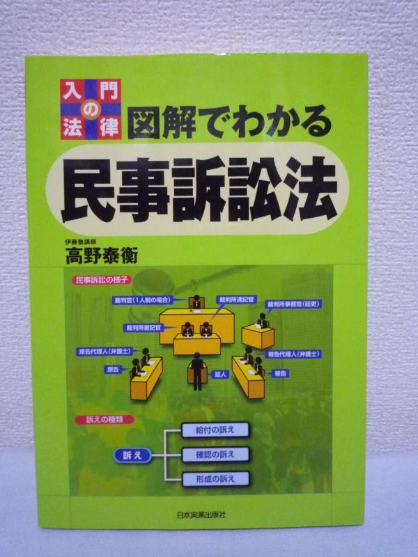 図解でわかる民事訴訟法 ★ 高野泰衡 ◆ 入門書 法律 裁判 提訴 訴え提起の方式 審理の進め方 裁判所の構成 賠償金請求 訴訟手続の主体拍卖