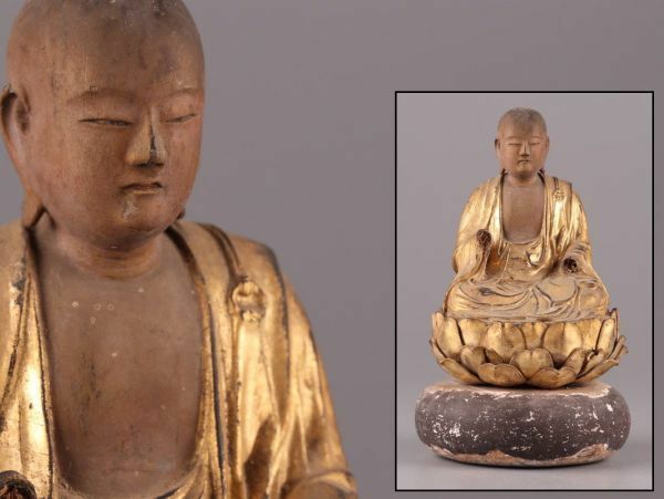 中国古玩 唐物 仏教美術 時代木彫 金彩 地蔵菩薩 仏像 古作 時代物 極上品 初だし品 5817