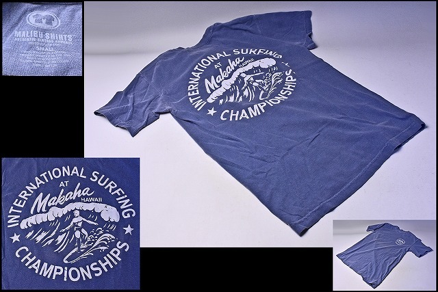 MALIBU SHIRTS ★ マリブシャツ ★ Tシャツ ★ Hawaii ★ ハワイ ★ Makaha ★ S ★ 薄青 ★ International Surfing Championships ★ 中古拍卖
