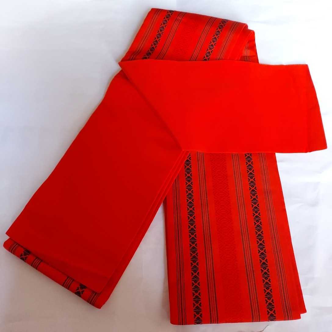 はんはばおび 正絹半幅帯 博多織半幅帯 献上柄半幅帯 表面献上柄裏面えんじの無地半幅帯 羽織下浴衣にも向く半幅帯拍卖