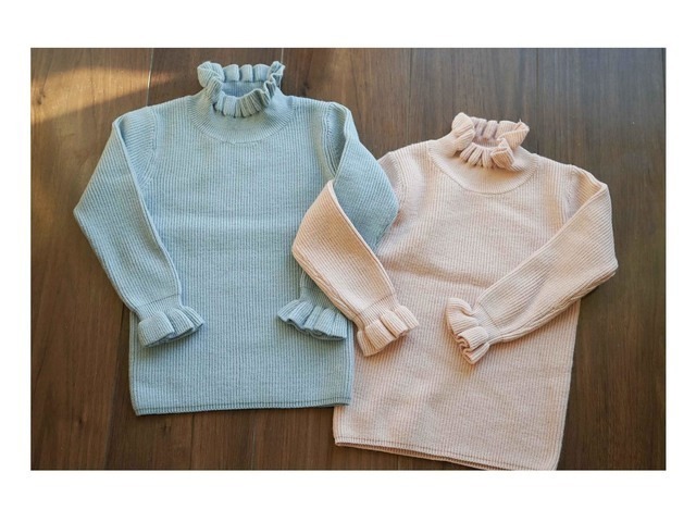 ライトブルー/空色♪ キッズ服/子ども服 長袖ハイネックニットセーター★キュート男女兼用90cm拍卖