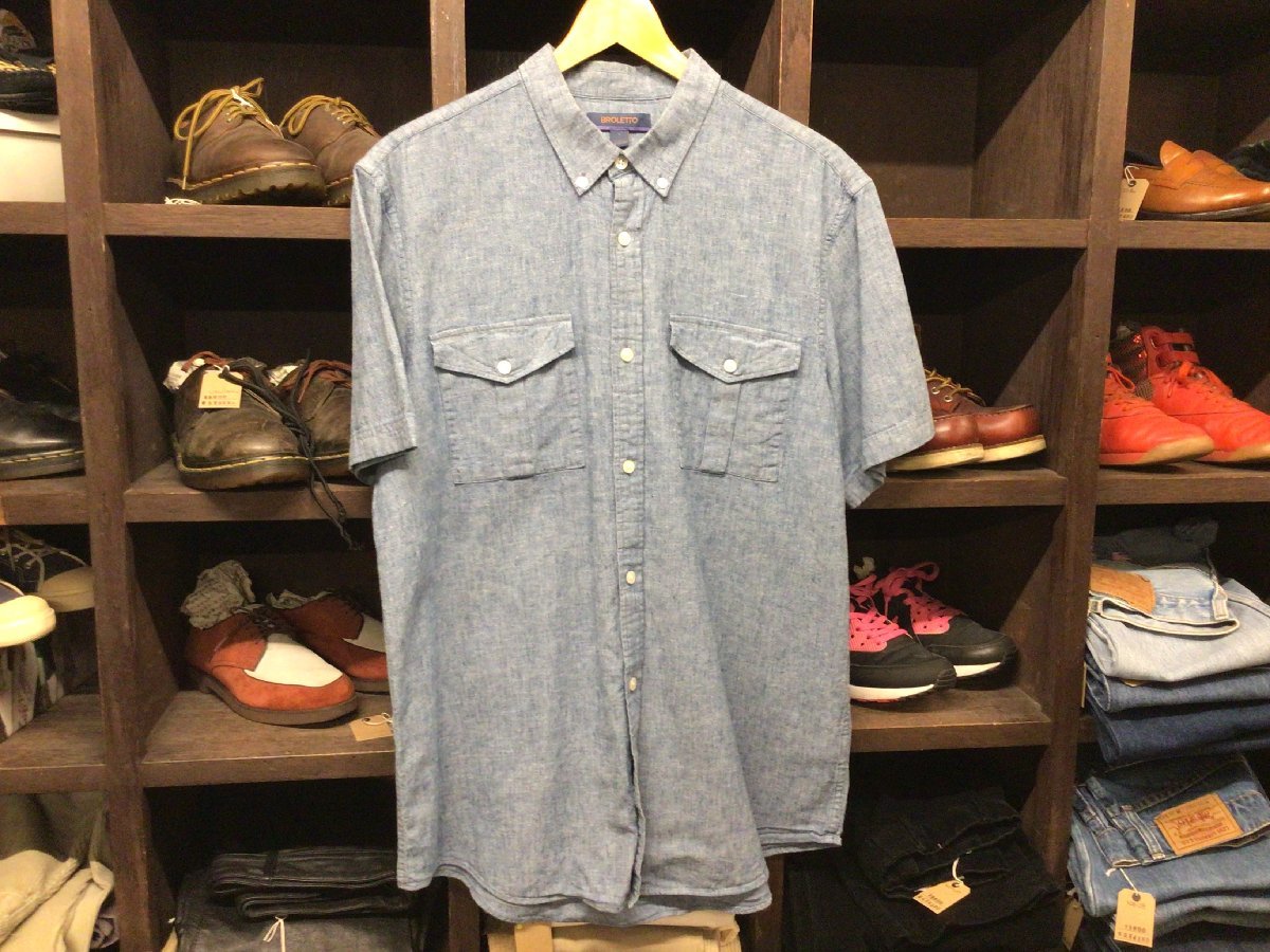 BROLETTO COTTON LINEN B.D SHIRT SIZE L コットン リネン ボタンダウン シャツ 半袖 拍卖
