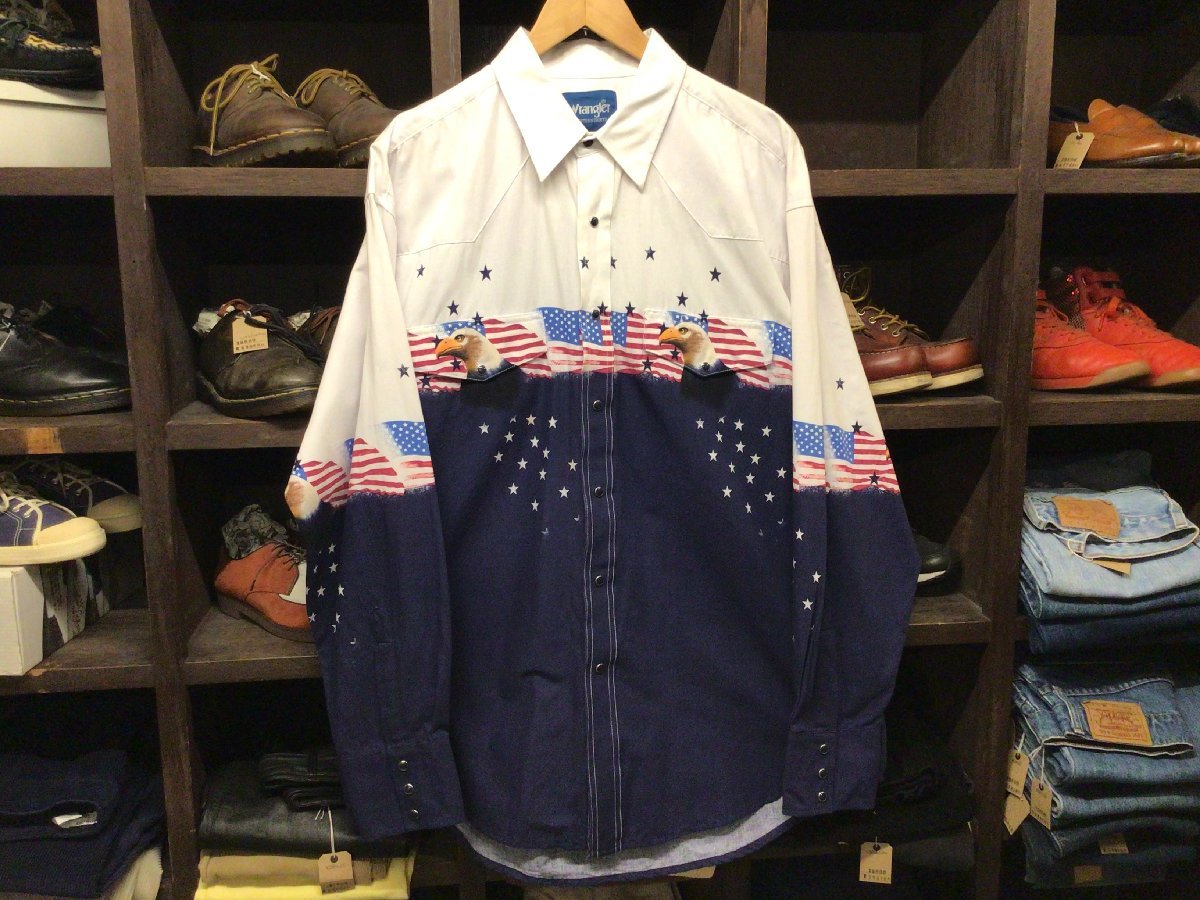 ビッグサイズ WRANGLER EAGLE FLAG WESTERN SHIRT SIZE XL ラングラー イーグル 星条旗 ウエスタン シャツ 長袖拍卖