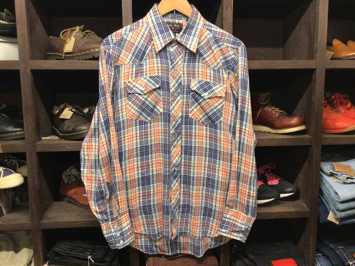 70 80’S BORDER JOWN CHECK WESTERN SHIRT SIZE M ヴィンテージ ボーダー ジョン チェック ウエスタン シャツ 長袖拍卖