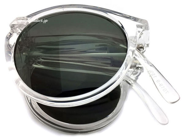 FOLDING BOSTON SUNGLASS CLEAR × DARK GREEN/クリアフレームグリーンレンズ折りたたみボストンサングラスコンパクト持ち運び可動折り畳み拍卖