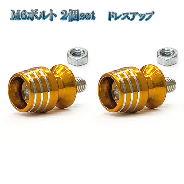ナンバー フェンダー ボルト グラス型 盗難防止 M6 ボルト カラーワッシャー 同色 2個set 車 汎用 外装 ドレスアップ ゴールド拍卖