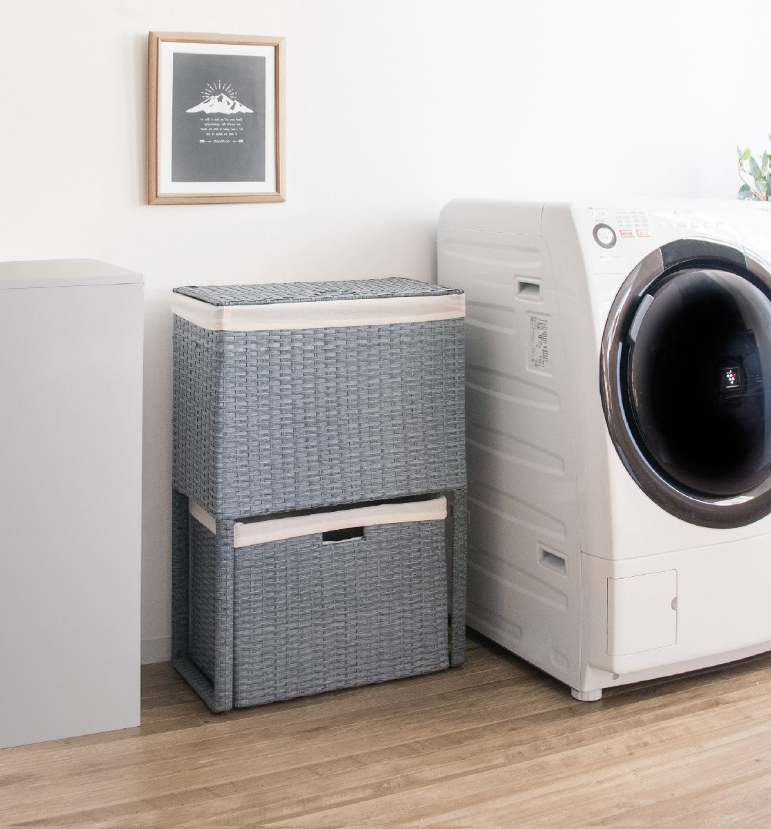 ランドリー 完成品 ランドリーラック ランドリー収納 洗濯 ランドリーボックス グレー色拍卖