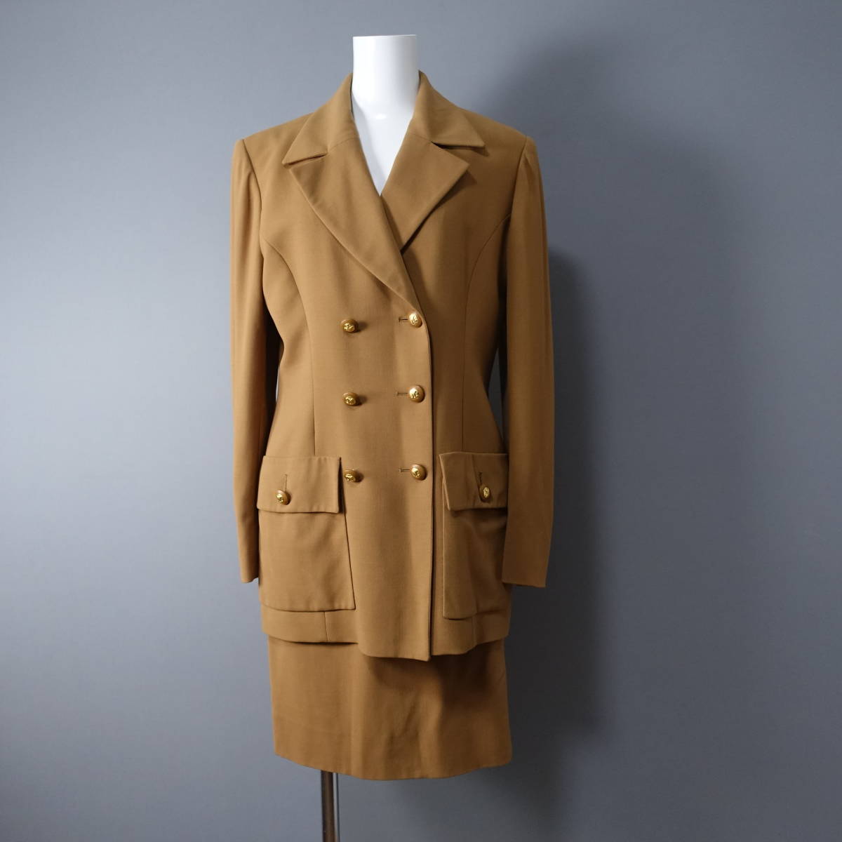 ☆美品☆CELINE/セリーヌ/40/フランス製/ウール100%セットアップ/ブラウン/茶/レディース/ヴィンテージ /ビンテージ/スーツ拍卖