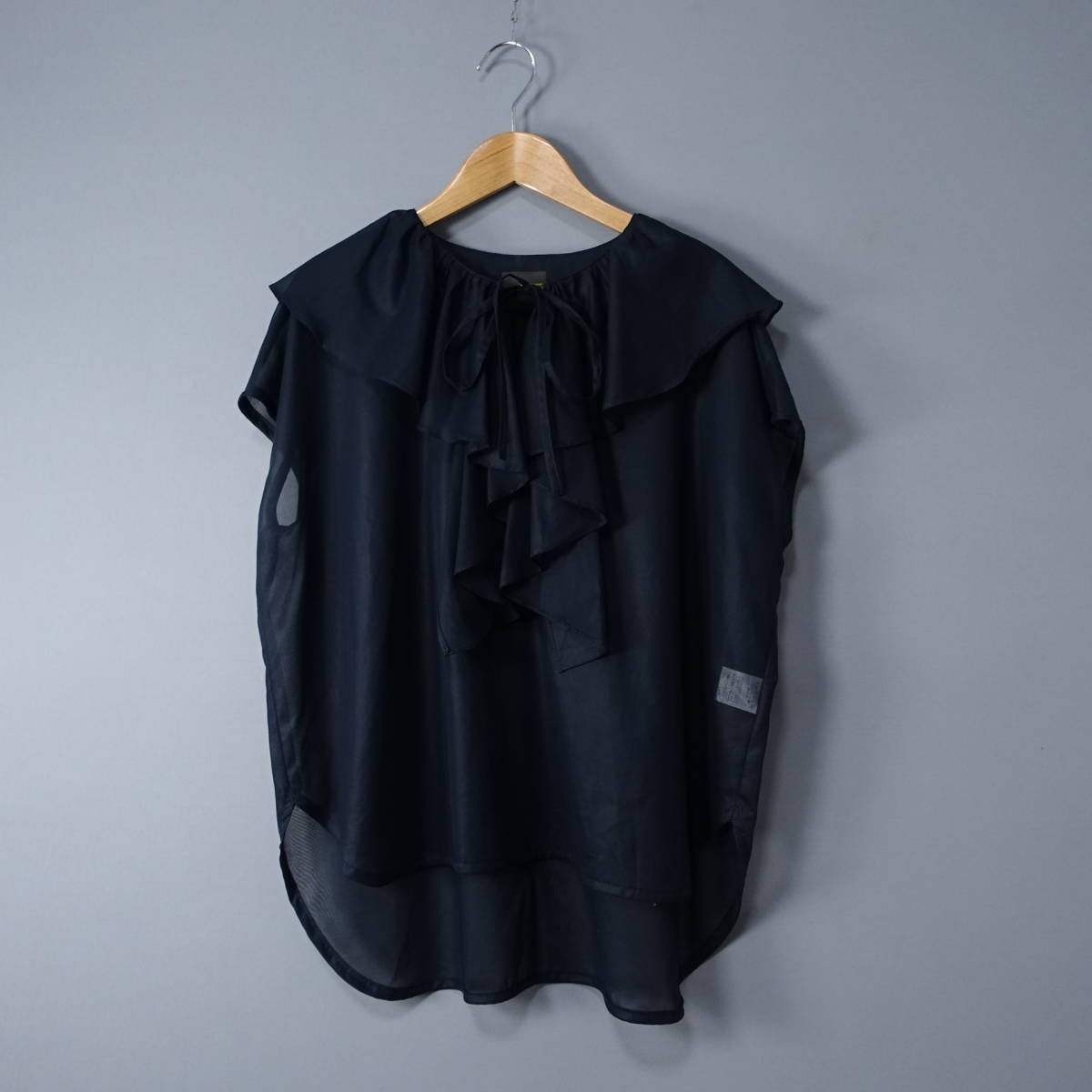 De bon coer/デボンクール/ノースリーブ/シースルー/日本製/フリルシャツ/ダークネイビー/濃紺/レディース/ブラウス拍卖