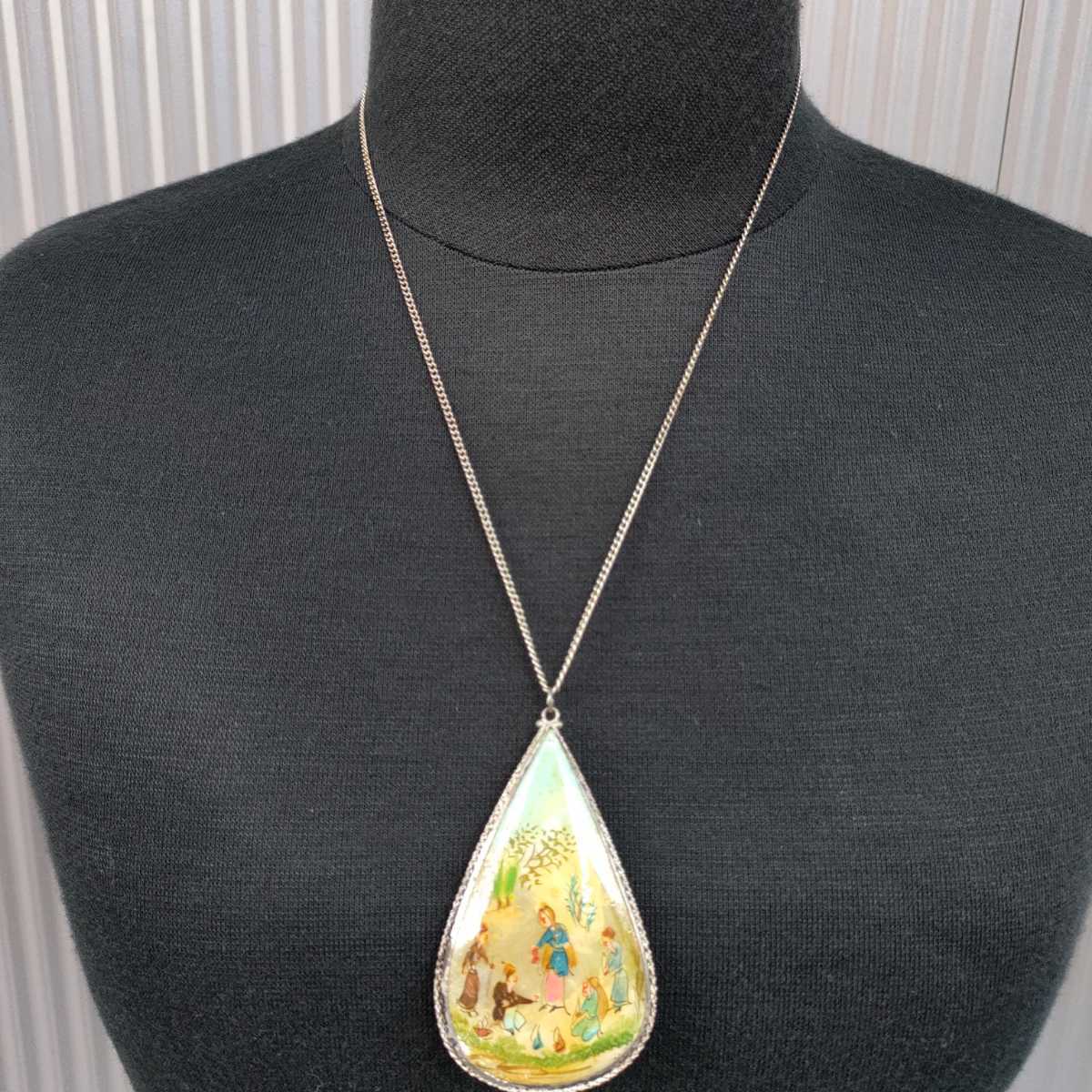 【リバーシブル】used/unknown/ヴィンテージ/ビンテージ/レトロ古着/両面ハンドペイント/ネックレス/Q0910KB6/拍卖