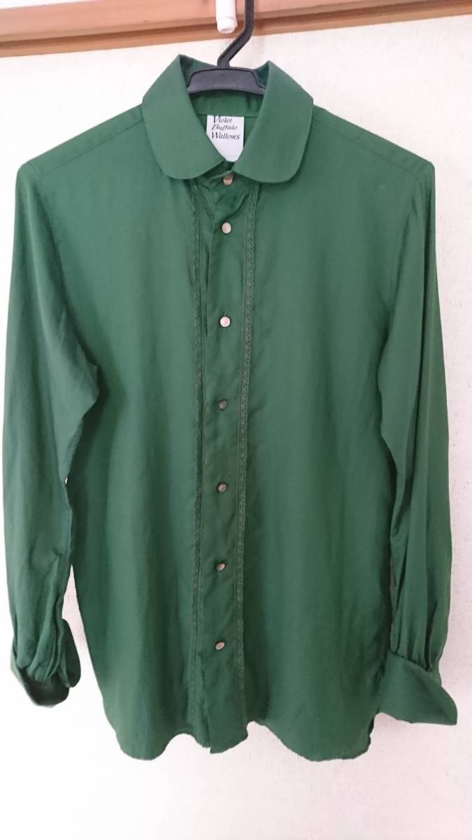 ☆〜全国送料無料〜☆VioletBuffaloWallowsドレステリア グリーン緑 長袖シャツブラウス コットン&シルク 上質素材拍卖