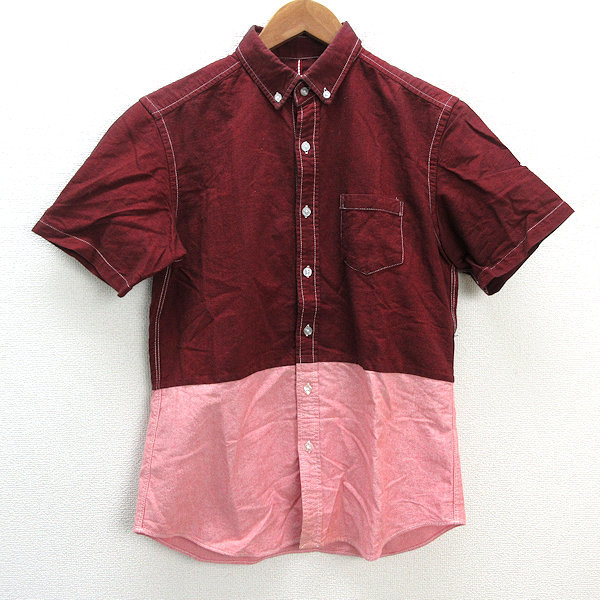 a■タケオキクチ/TK MIXPICE 切り替え 半袖BDシャツ【M】赤/MENS/99【中古】拍卖