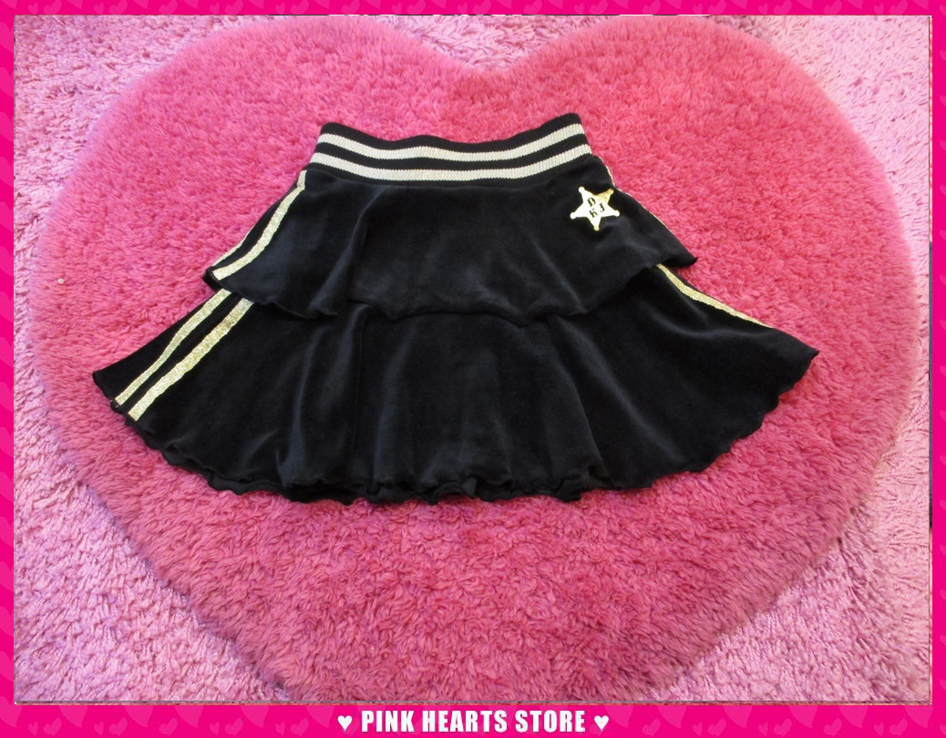 新品キッズ◇Donkey Jossy(ドンキージョシー)ライン入りティアードスカート ベロア黒 120cm 06-1842拍卖